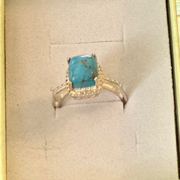 925 Sterling silver ring rectangular Mojave Blue Turquoise NWOT - Picture 4 of 15
